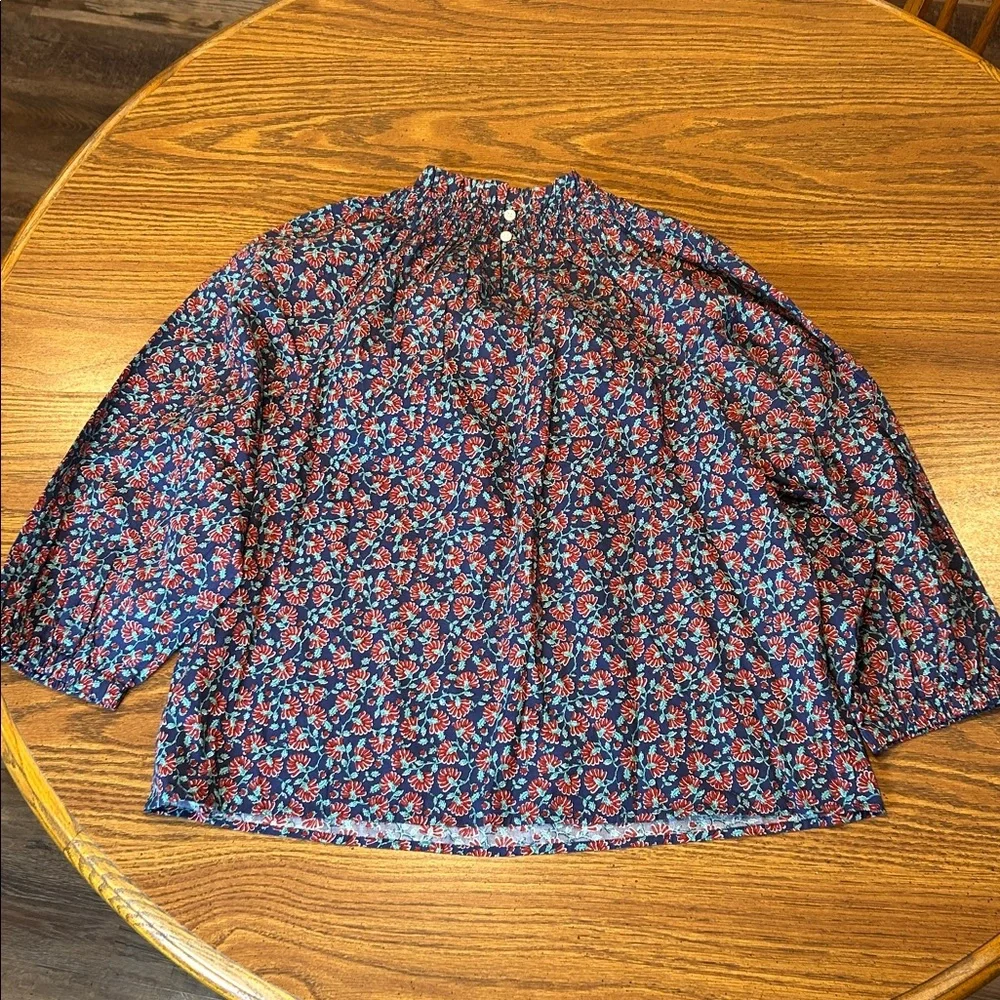 J. Crew Smocked-Neck Print Top